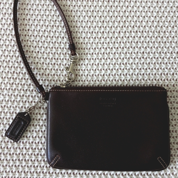 Dark Brown Leather Coach Wristlet - Picture 1 of 5